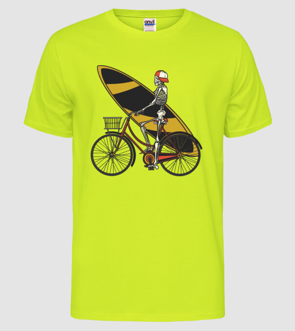 Schelet surfer model galben neon pe tricou