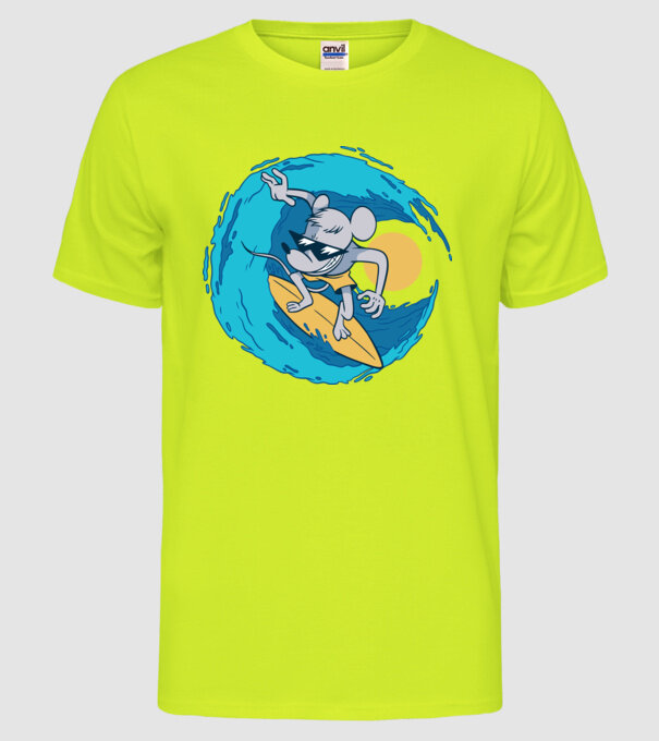 Șoarece Surfer model galben neon pe tricou