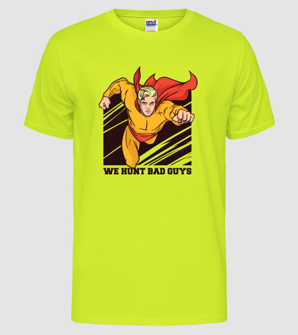 Supererou model galben neon pe tricou