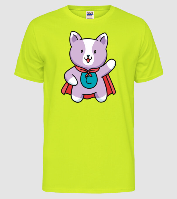Pisică Supererou model galben neon pe tricou