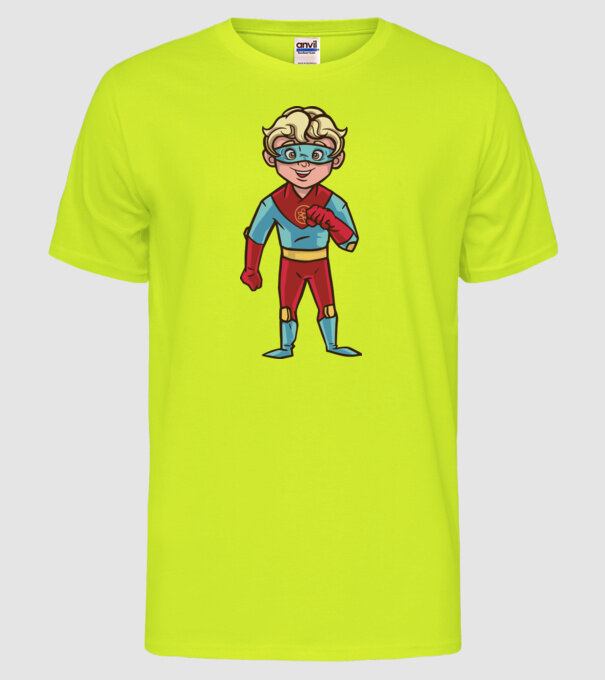 Băiat supererou model galben neon pe tricou
