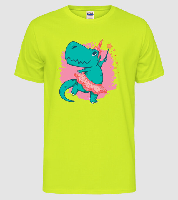 T-rex Balerină model galben neon pe tricou