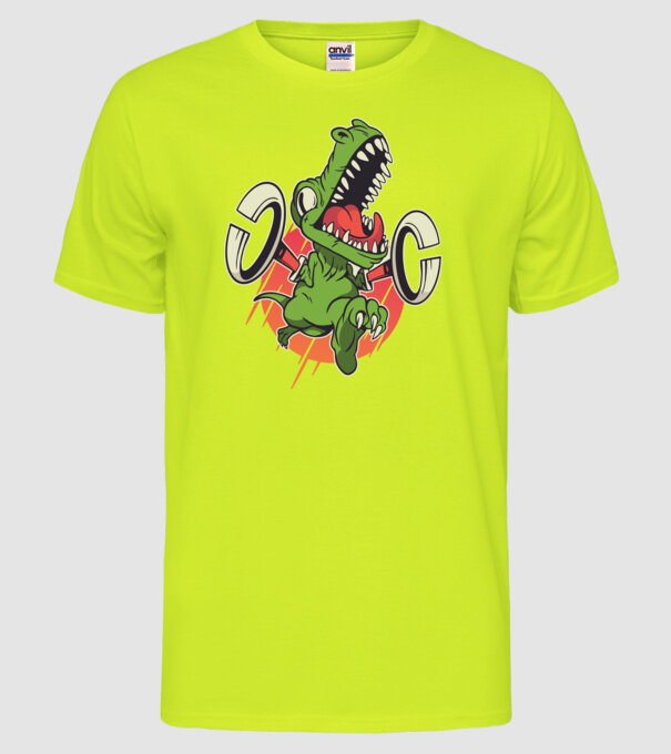 Dinozaur T-rex model galben neon pe tricou