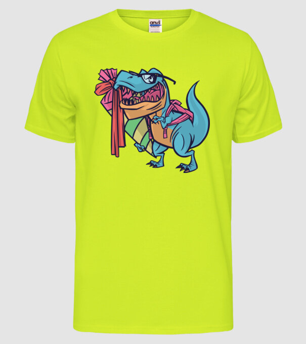 Elev T-rex model galben neon pe tricou