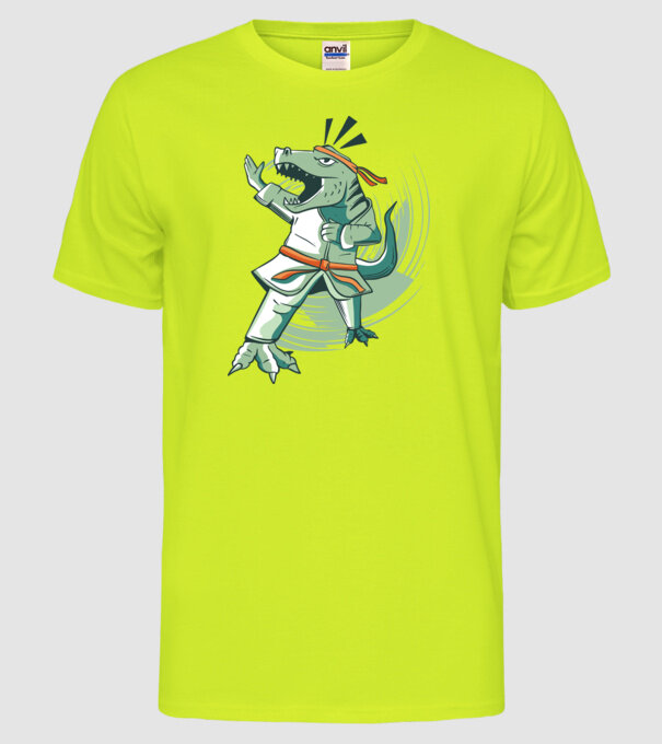 T-rex Karate model galben neon pe tricou