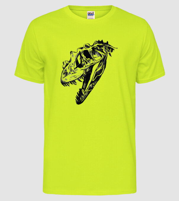 Craniu T-rex model galben neon pe tricou