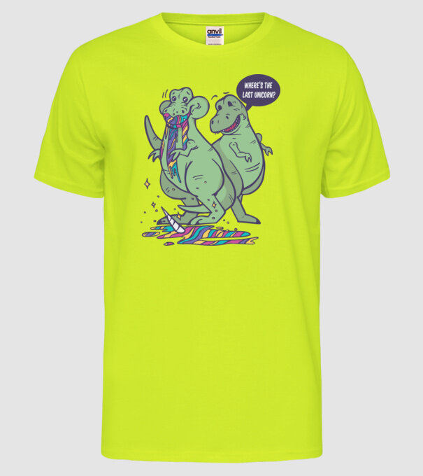 T-rex a mâncat unicornul model galben neon pe tricou