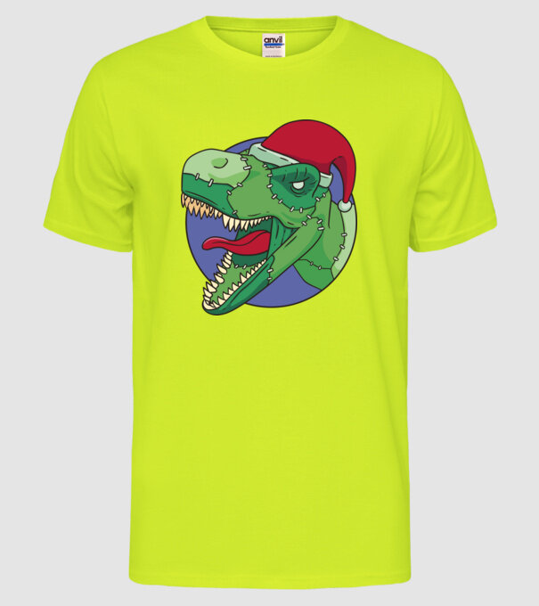 T-rex Santa model galben neon pe tricou