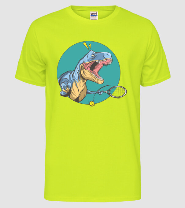 Dinozaur T-rex Tenis model galben neon pe tricou