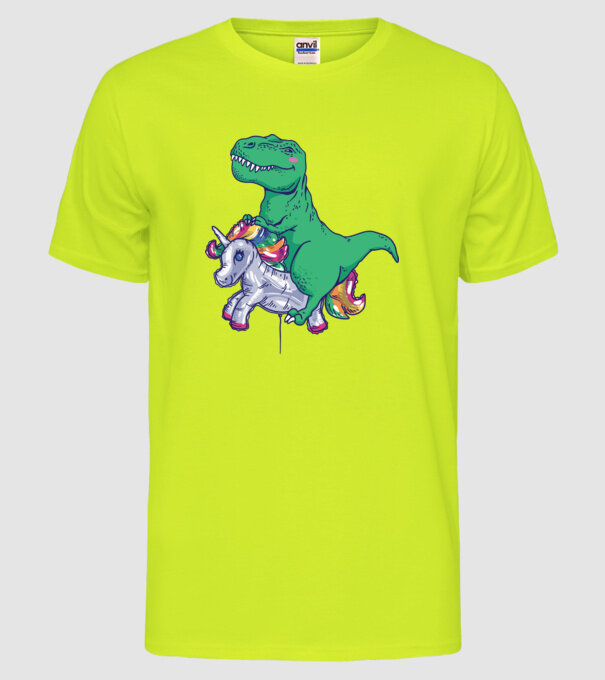 T-rex pe Unicorn balon model galben neon pe tricou