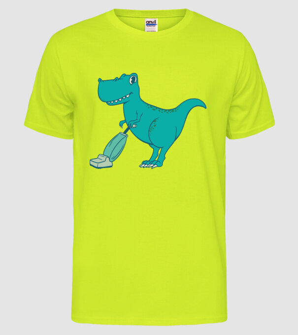 T-rex făcând curățenie model galben neon pe tricou