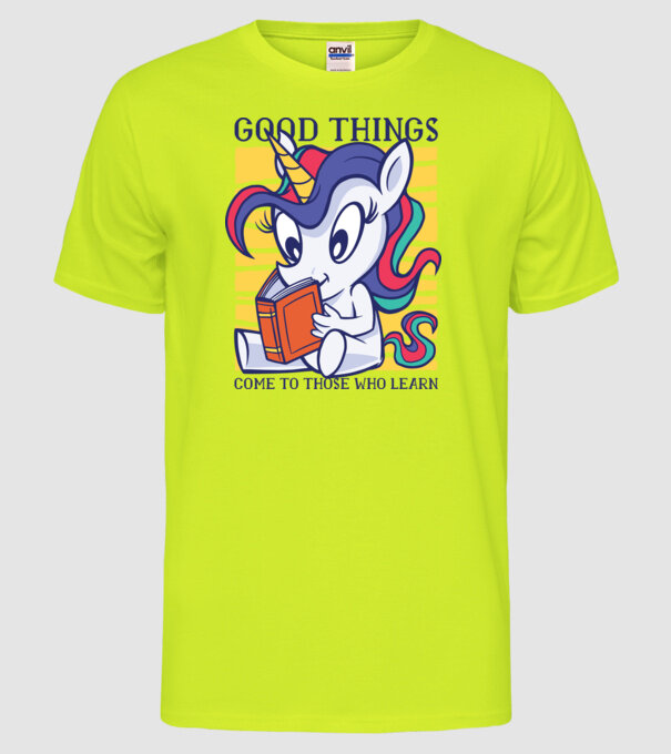 Student unicorn model galben neon pe tricou