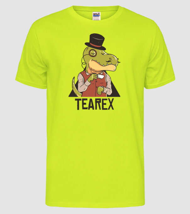 Tea Rex dinozaur cu ceai model galben neon pe tricou