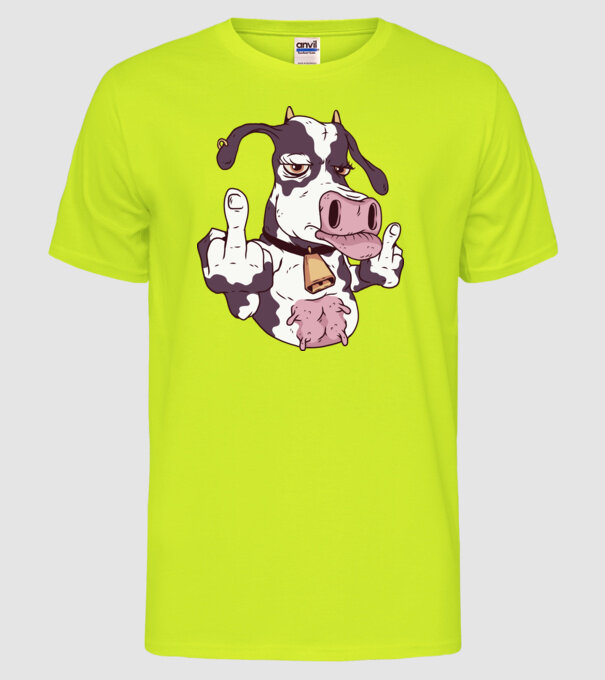 Vaca arată degetul model galben neon pe tricou