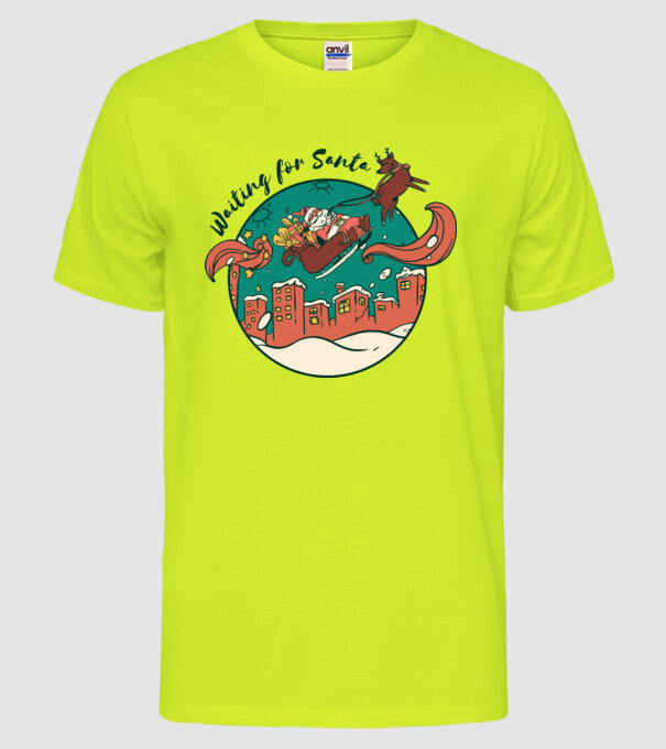 Așteptându-l pe Moș Crăciun model galben neon pe tricou