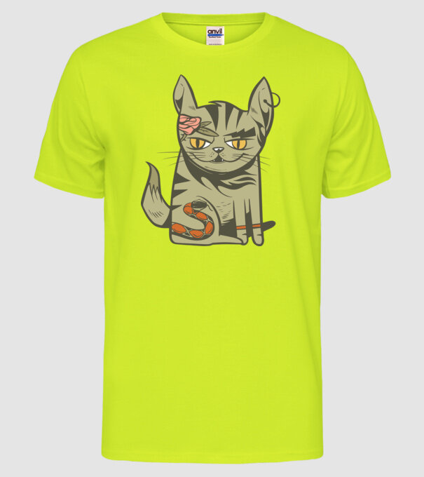 Pisoi tatuat model galben neon pe tricou