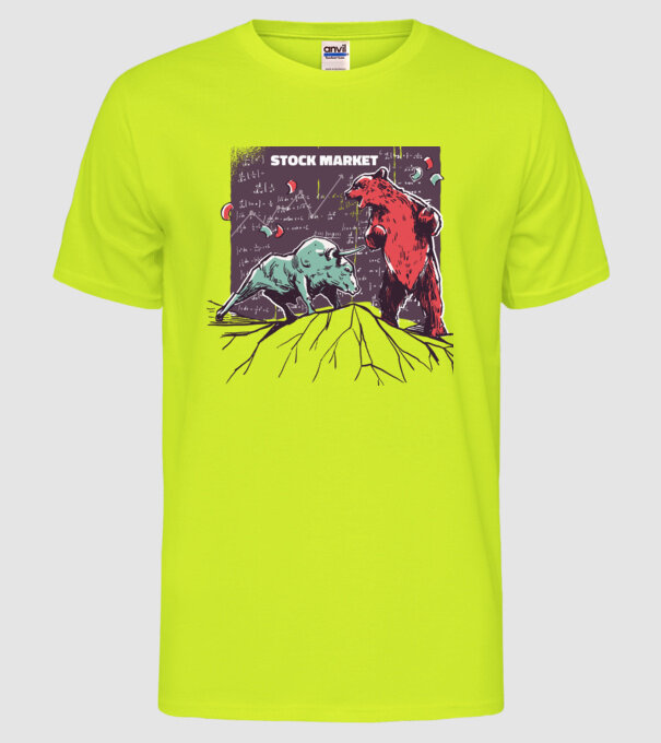 Bursa de Valori Taur vs Urs model galben neon pe tricou