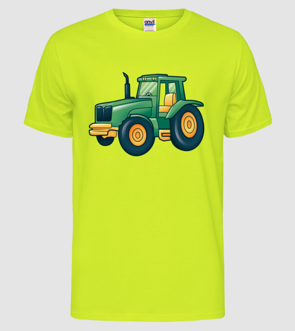 Desen Tractor model galben neon pe tricou