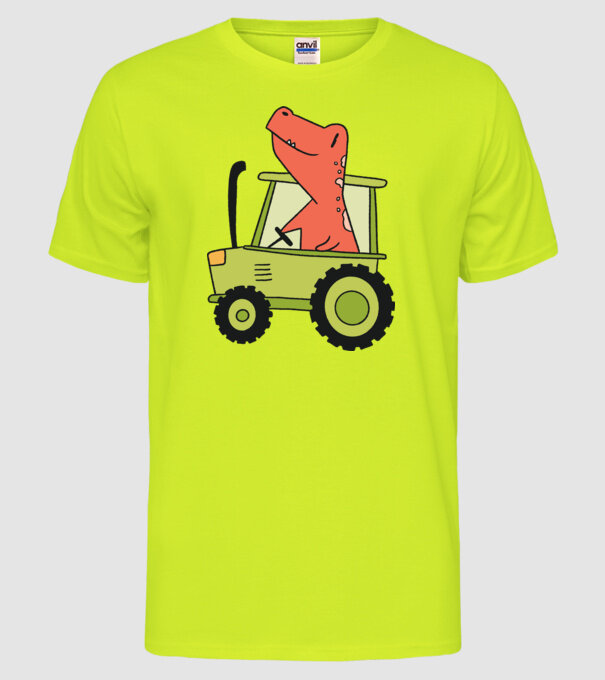 Tractor dinozaur model galben neon pe tricou