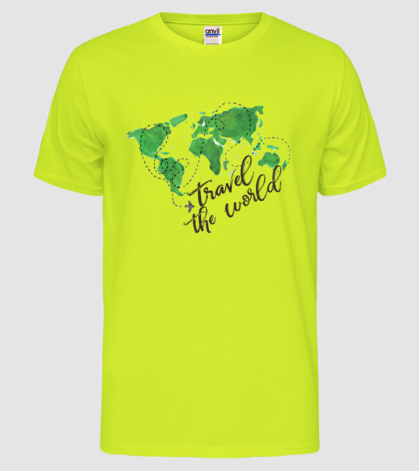 Travel the world model galben neon pe tricou