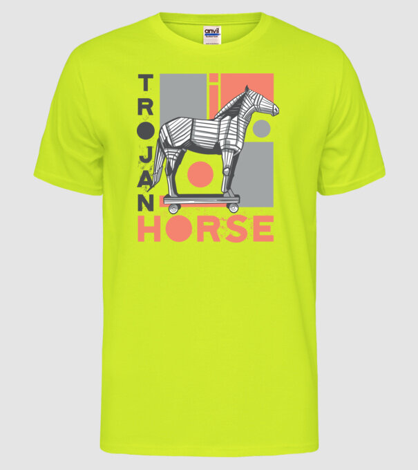 Cal troian model galben neon pe tricou