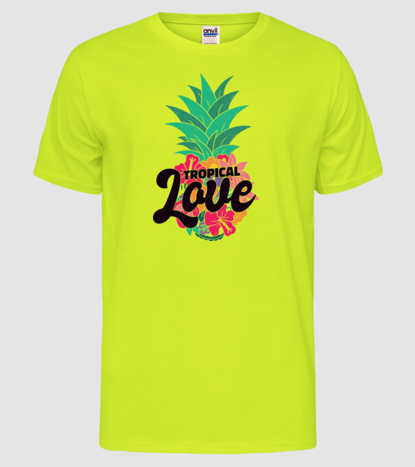 Ananas Tropical Love model galben neon pe tricou