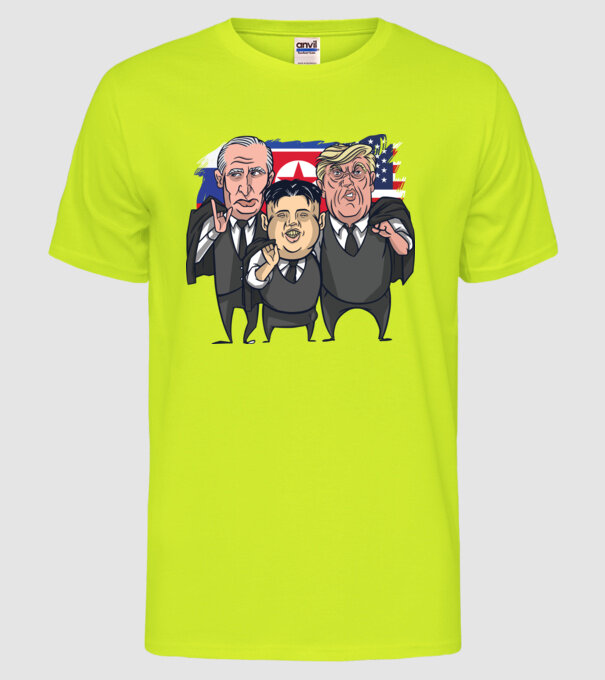 Trump, Putin, Kim - trei prieteni buni model galben neon pe tricou