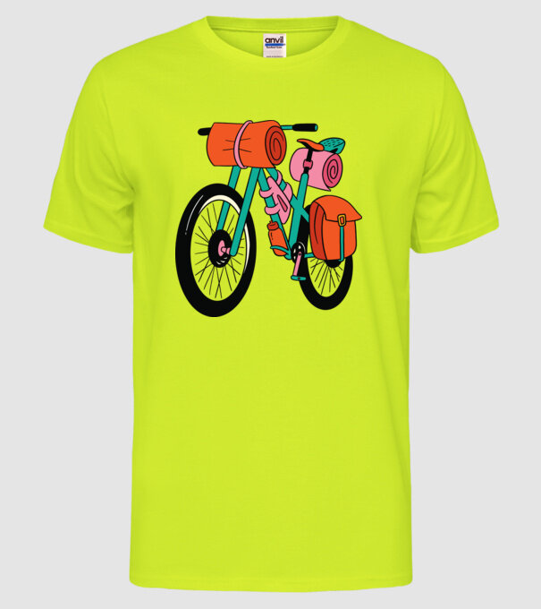 Bicicletă Drumeție model galben neon pe tricou