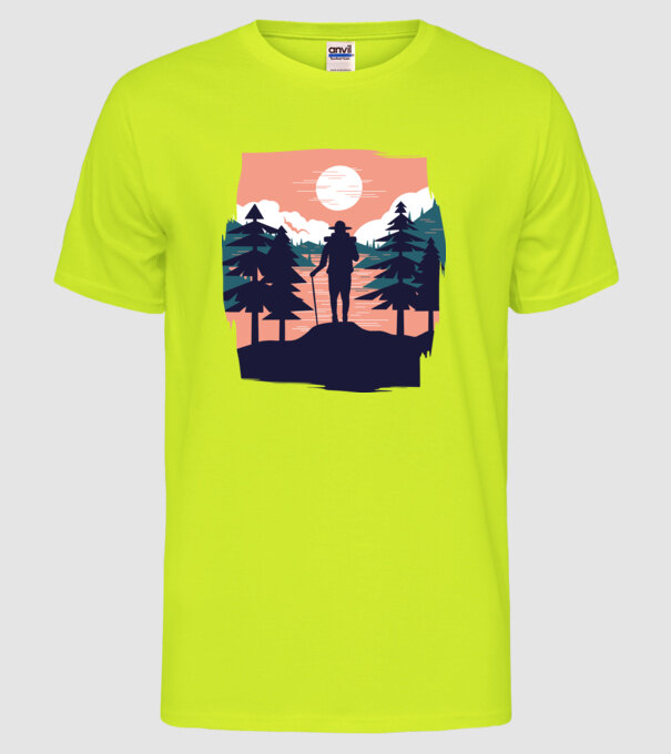 Drumeție model galben neon pe tricou