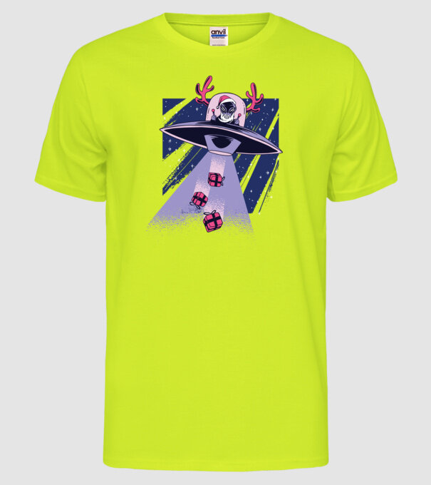 OZN duce cadouri - tricou de Crăciun amuzant model galben neon pe tricou