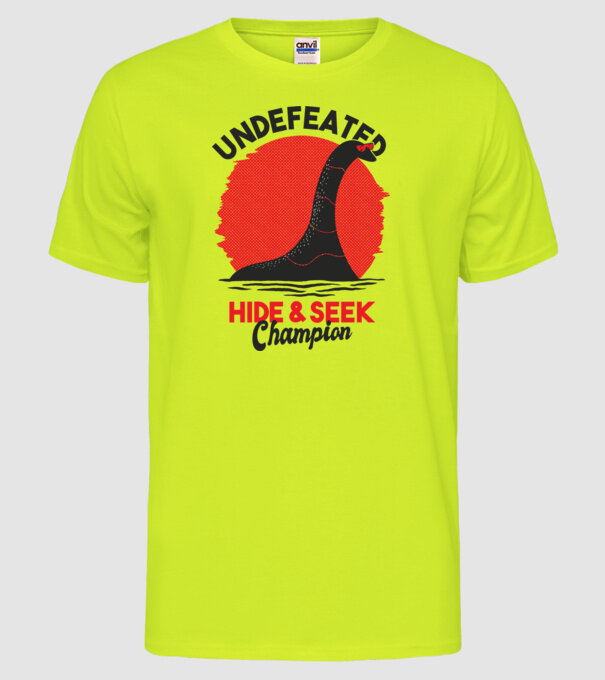 Undefeated Hide & Seek Champion model galben neon pe tricou