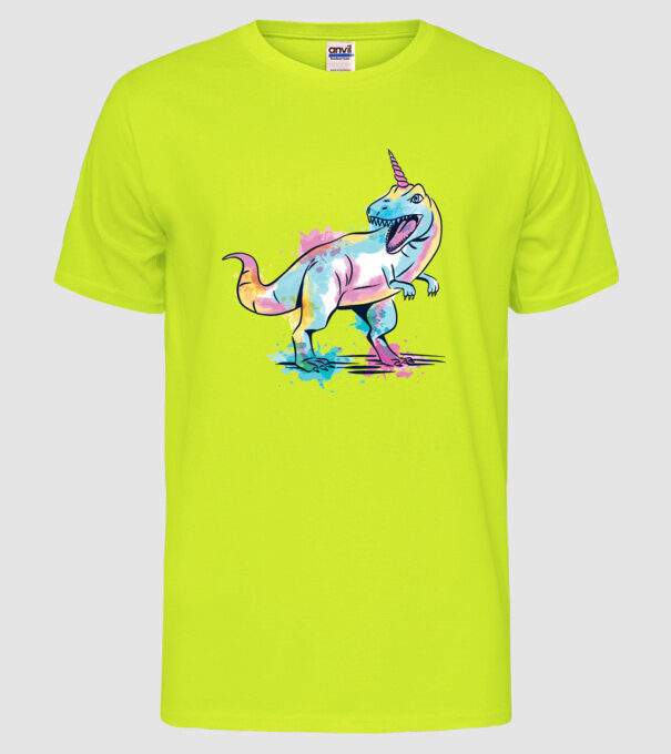 Unicornsaurus - Dinozaur Unicorn model galben neon pe tricou