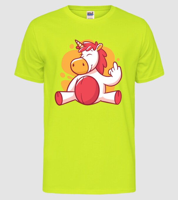 Unicorn arată degetul model galben neon pe tricou