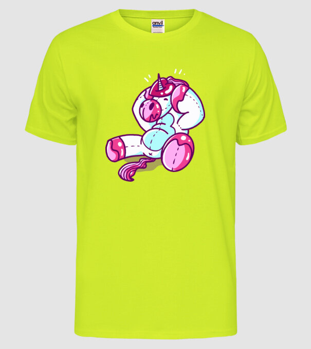 Unicorn cu inimă încornorată model galben neon pe tricou