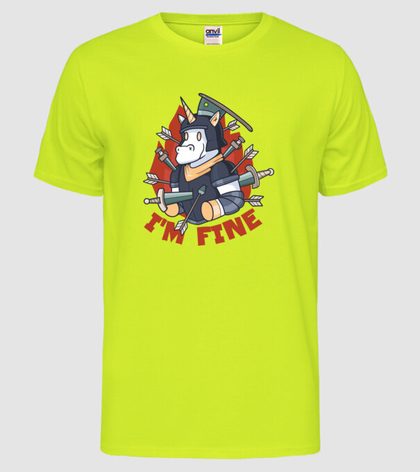 Cavaler Unicorn model galben neon pe tricou