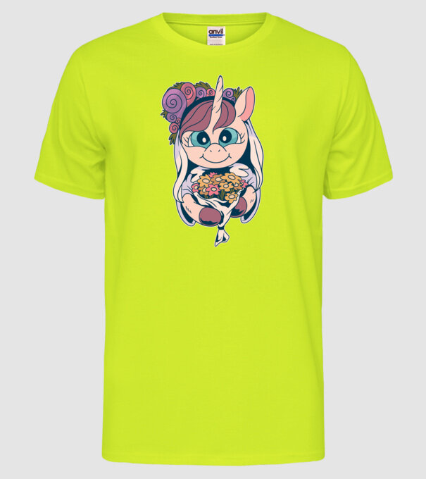 Unicorn Mireasă model galben neon pe tricou