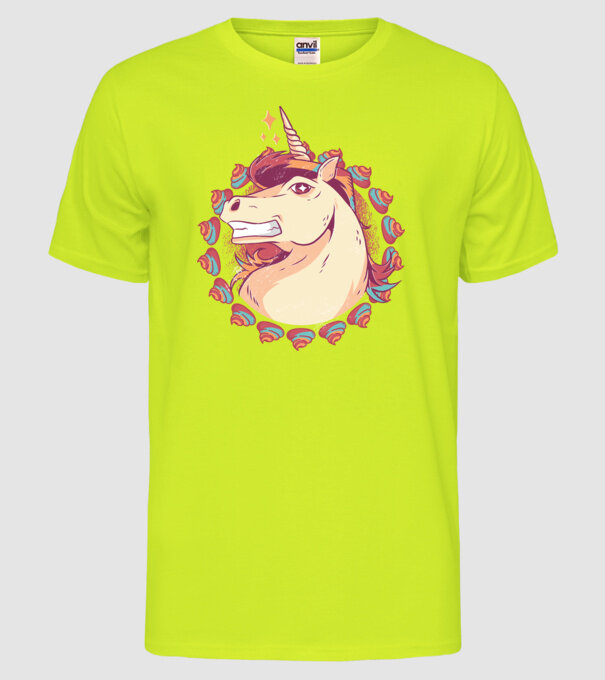 Unicorn Mullet model galben neon pe tricou
