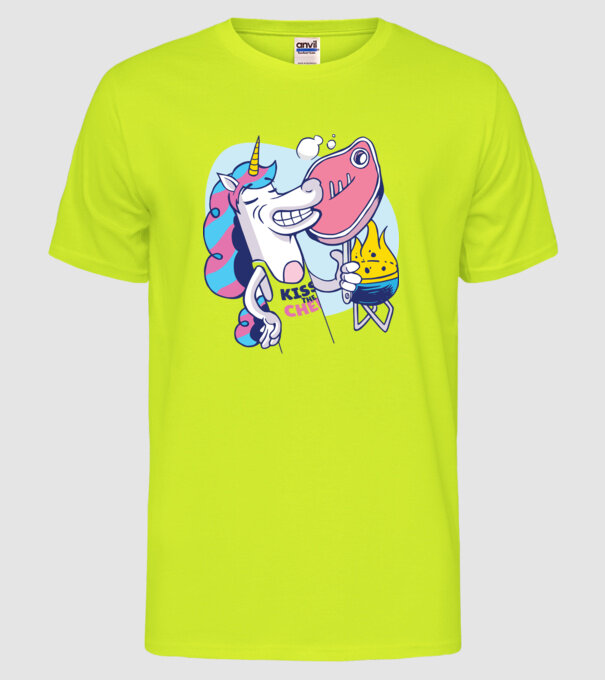 Unicorn Steak BBQ model galben neon pe tricou