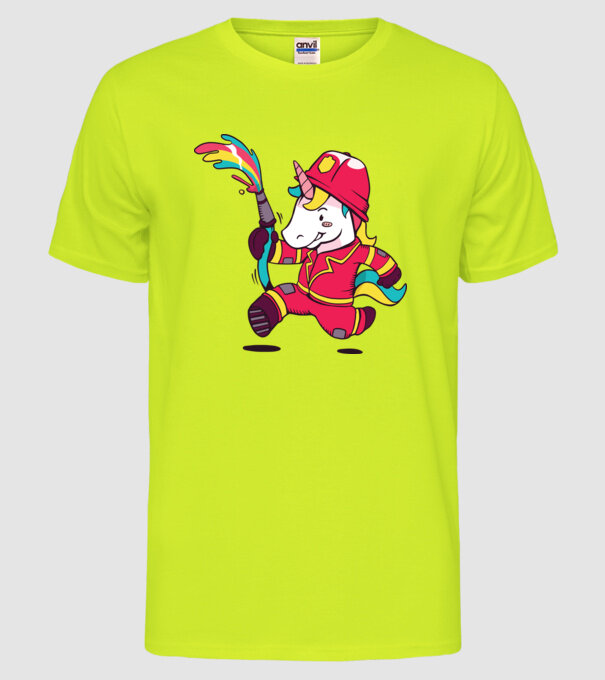 Pompier Unicorn model galben neon pe tricou