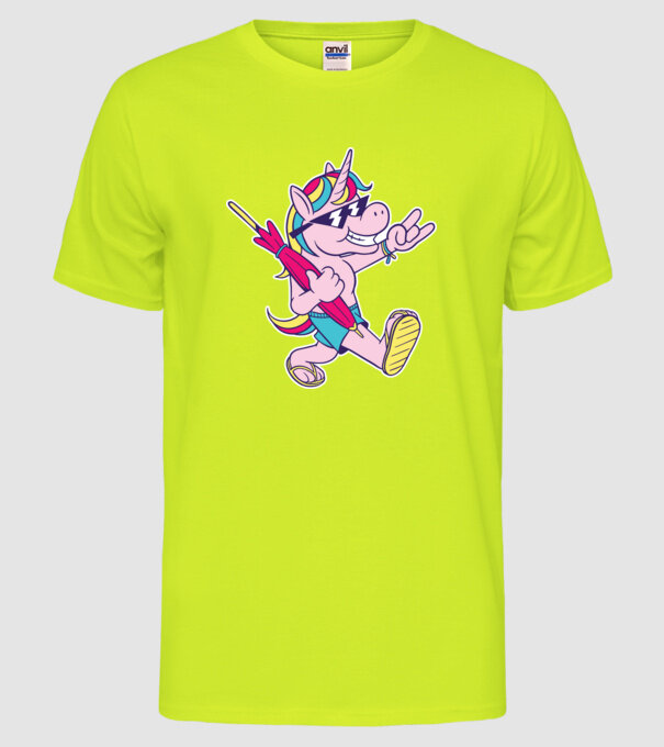 Unicorn În vacanță model galben neon pe tricou