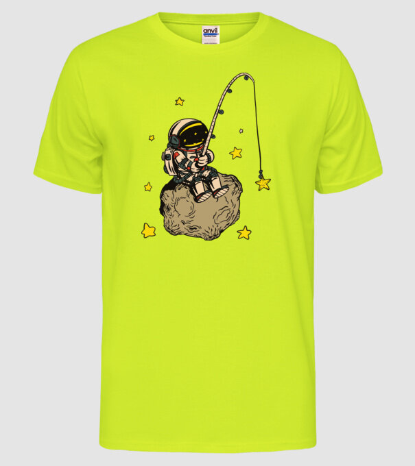 Pescar Astronaut model galben neon pe tricou