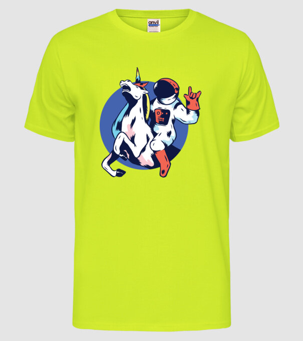 Unicorn Astronaut model galben neon pe tricou