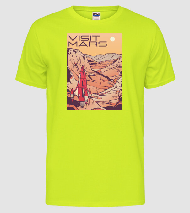 Călătorie pe Marte afiș model galben neon pe tricou
