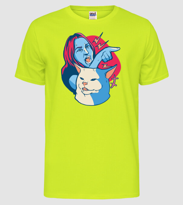 Meme pisică urlătoare model galben neon pe tricou
