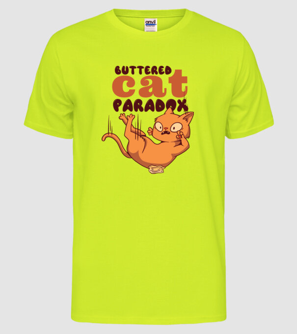 Paradox pisică cu unt model galben neon pe tricou