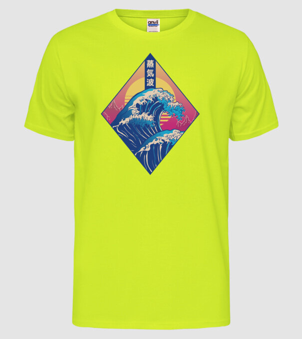 Vaporwave Val model galben neon pe tricou