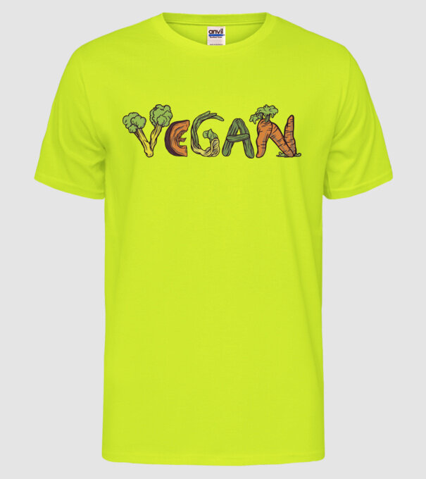 Inscripție legume vegan model galben neon pe tricou