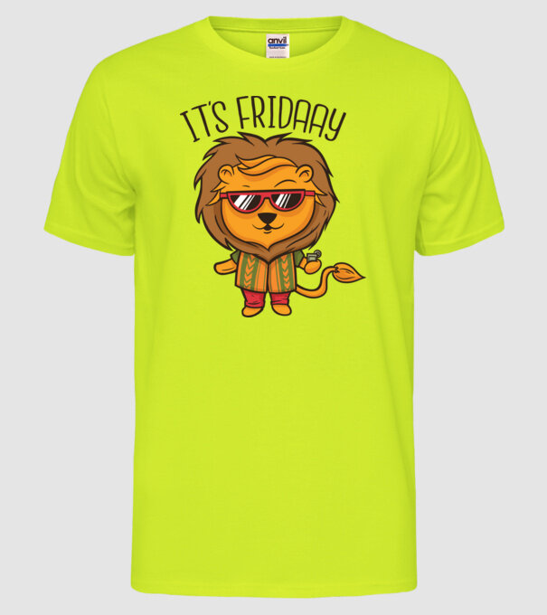 În sfârșit, vineri Leu model galben neon pe tricou
