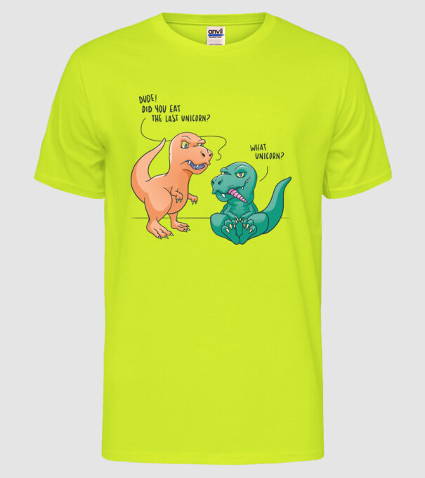 Tricou cu Dinozaur amuzant model galben neon pe tricou