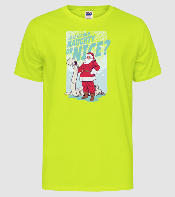 Listă amuzantă Moș Crăciun model galben neon pe tricou